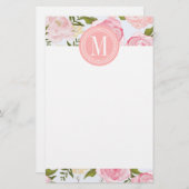 ヴィンテージガーリーフローラピンクローゼピーニーパーソナライズされた 便箋 (正面/裏面)