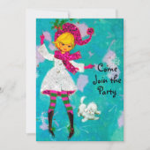 ヴィンテージガーリーレトロな新年の挨拶 招待状 (正面)