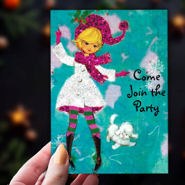 ヴィンテージガーリーレトロな新年の挨拶 招待状