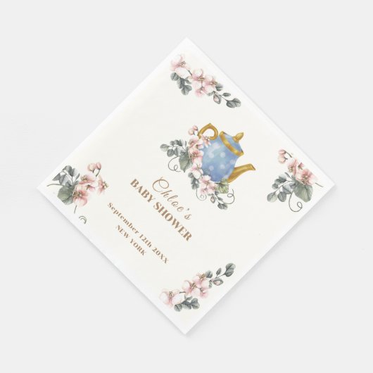 ヴィンテージガーリーワイルドフラワーティーベイビーシャワー スタンダードランチョンナプキン (角)