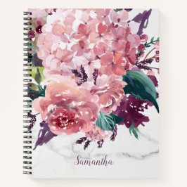 ヴィンテージガーリー大理石ピンク水色フローラ ノートブック