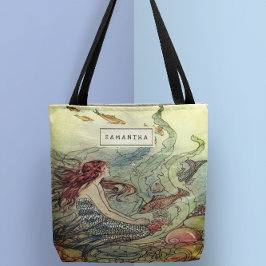 ヴィンテージガーリー海中の人魚パーソナライズされた トートバッグ