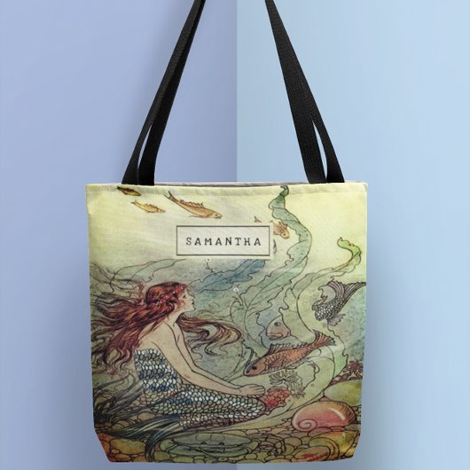 ヴィンテージガーリー海中の人魚パーソナライズされた トートバッグ