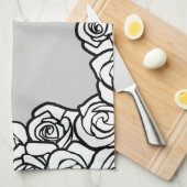 ヴィンテージガーリー白いバラ キッチンタオル (四つ折り)