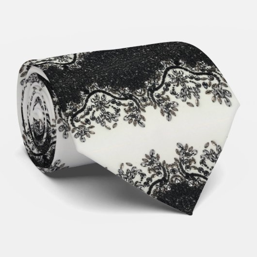 ヴィンテージガーリー白黒花柄 ネクタイ (ロール)