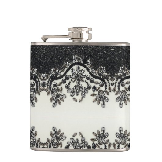 ヴィンテージガーリー白黒花柄 フラスク (正面)