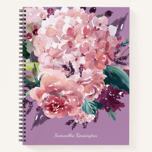 ヴィンテージガーリー紫とピンクの水色フローラ ノートブック (正面)