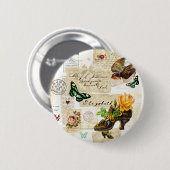 ヴィンテージガーリーEphemeraファッションコラージュ(名前) 缶バッジ (正面&裏面)