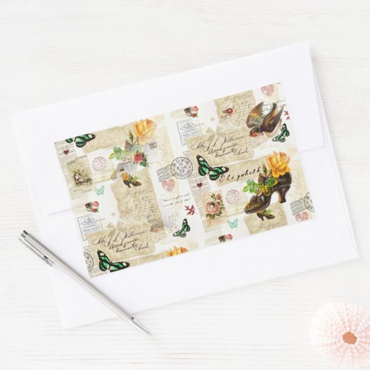 ヴィンテージガーリーEphemeraファッションコラージュ(名前) 長方形シール (封筒)