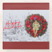 ヴィンテージガールお洒落クリスマスホリデー ガラスコースター (正面)