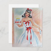 ヴィンテージガールお誕生日ケーキ シーズンカード (正面/裏面)
