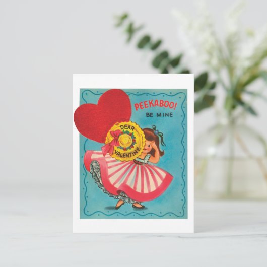 ヴィンテージガールかわいいバレンタインホリデー葉書 シーズンポストカード (スタンド正面)