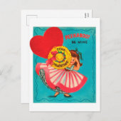 ヴィンテージガールかわいいバレンタインホリデー葉書 シーズンポストカード (正面/裏面)