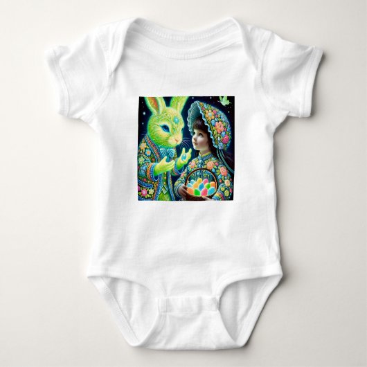 ヴィンテージガールがイースターバニーに会う ~ イースターの喜び ~ ベビーボディスーツ (正面)