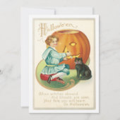 ヴィンテージガールがカボチャのハロウィンを彫る 招待状 (正面)