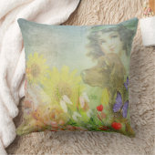 ヴィンテージガールとその犬の飾り枕 クッション (ブランケット)