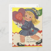 ヴィンテージガールとキャンディ・バレンタイン シーズンポストカード (正面/裏面)