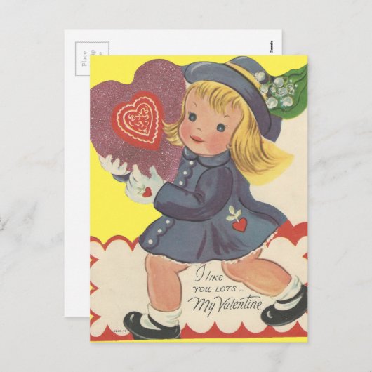 ヴィンテージガールとキャンディ・バレンタイン シーズンポストカード (正面/裏面)