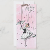 ヴィンテージガールとストリングス誕生日フラットカード (正面)