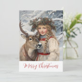 ヴィンテージガールとトナカイのクリスマスカード シーズンカード (スタンド正面)