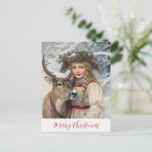 ヴィンテージガールとトナカイのクリスマスカード シーズンポストカード (スタンド正面)