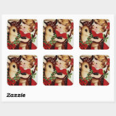 ヴィンテージガールとトナカイのクリスマスステッカー スクエアシール (シート)