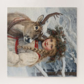 ヴィンテージガールとトナカイ ジグソーパズル (横)