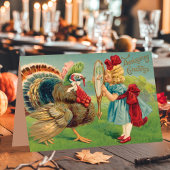 ヴィンテージガールとトルコは感謝祭をドレスアップ シーズンカード