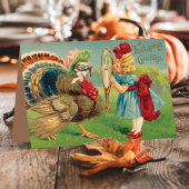 ヴィンテージガールとトルコは感謝祭をドレスアップ シーズンカード