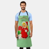 ヴィンテージガールとバニークリスマスホリデーエプロン エプロン (着用した状態)