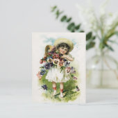 ヴィンテージガールとパンジー ポストカード (スタンド正面)