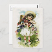 ヴィンテージガールとパンジー ポストカード (正面/裏面)