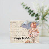 ヴィンテージガールと傘の復活祭 ポストカード (スタンド正面)
