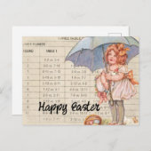 ヴィンテージガールと傘の復活祭 ポストカード (正面/裏面)