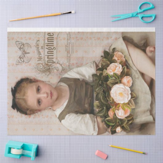 ヴィンテージガールと桃のバラデクページ 薄葉紙 (クラフト)