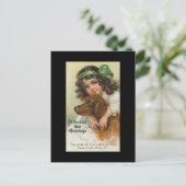 ヴィンテージガールと犬のセントパトリックデー ポストカード (スタンド正面)