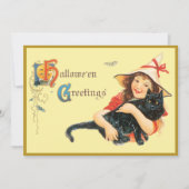 ヴィンテージガールと猫ハロウィーン 招待状 (正面)