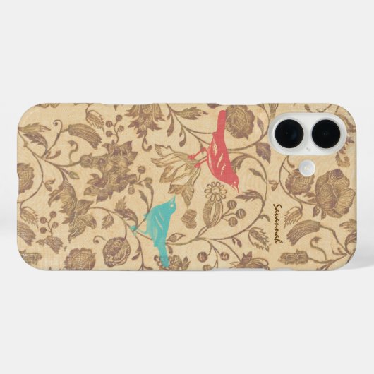 ヴィンテージガールアクアレッドラブバードパターン Case-Mate iPhoneケース (裏面 (横))