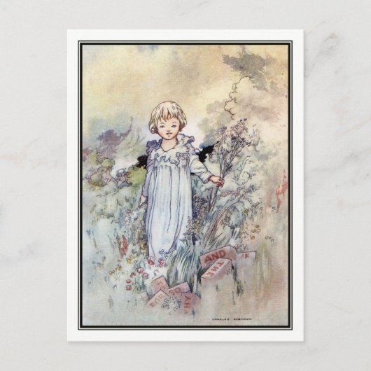 ヴィンテージガールインガーデンバイチャールズ・ロビンソン ポストカード (正面)