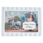 ヴィンテージガールインキャリッジドリブンLambs誕生日 ラージペーパーバッグ (裏面)