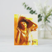 ヴィンテージガールインストローハットありがとうはがき ポストカード (スタンド正面)