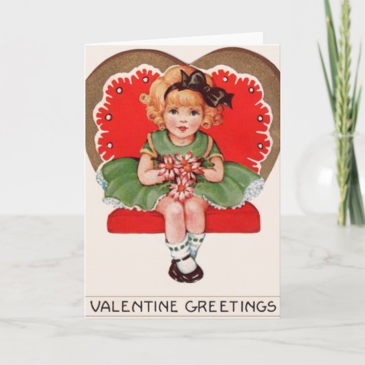 ヴィンテージガールインハートバレンタイングリーティングカード シーズンカード (正面)