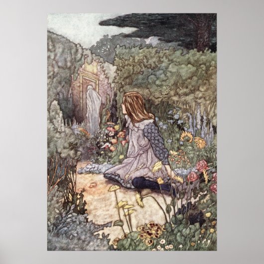 ヴィンテージガールインフラワーガーデンbyチャールズ・ロビンソン ポスター (正面)