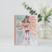 ヴィンテージガールウィズお誕生日ケーキホリデーカード シーズンカード (スタンド正面)