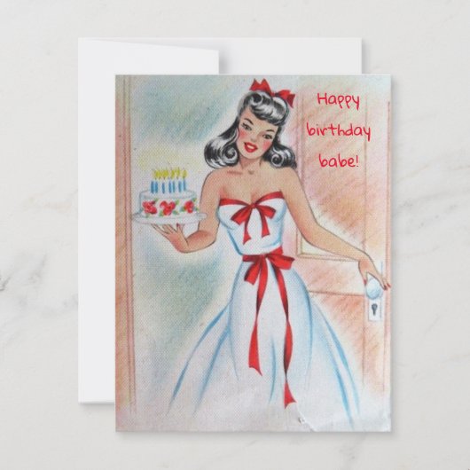 ヴィンテージガールウィズお誕生日ケーキホリデーカード シーズンカード (正面)