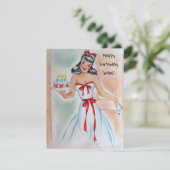 ヴィンテージガールウィズお誕生日ケーキホリデーカード シーズンカード (スタンド正面)