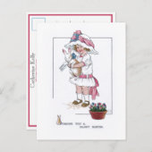 ヴィンテージガールウィズボネット&イースターバニー ポストカード (正面/裏面)