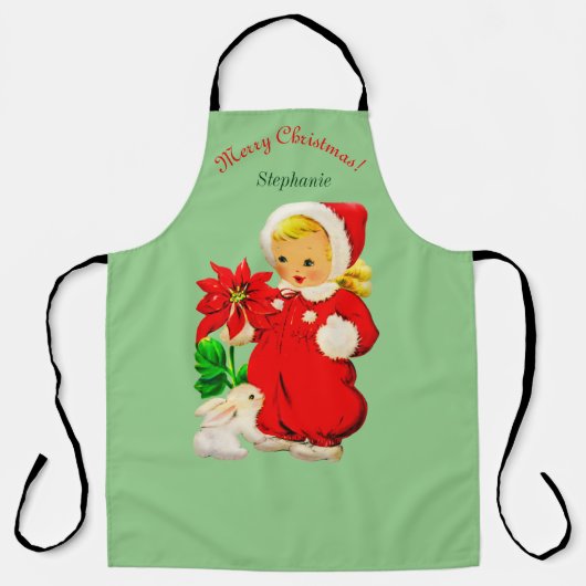 ヴィンテージガールウサギクリスマスホリデーエプロン エプロン (正面)
