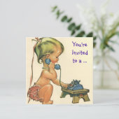 ヴィンテージガールオン電話、誕生日パーティーへの招待 招待状 (スタンド正面)