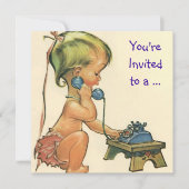 ヴィンテージガールオン電話、誕生日パーティーへの招待 招待状 (正面)